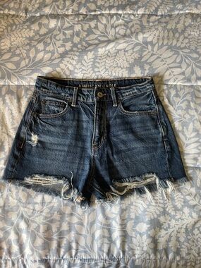 American Eagle Outfitters Dark Blue Distressed Denim Cutoff Shorts